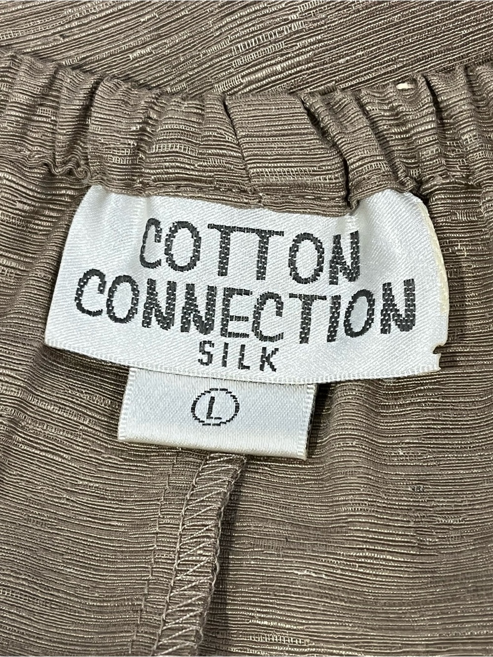 Vintage Silk Skirt Suit Women's Brown Beige Button-Front Set Ruched Safari Large - Picture 7 of 11